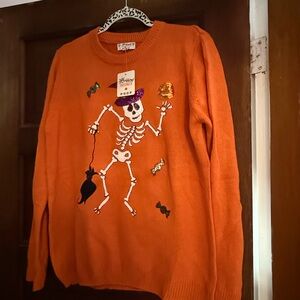 Poof! Orange Halloween Skeleton Sweater